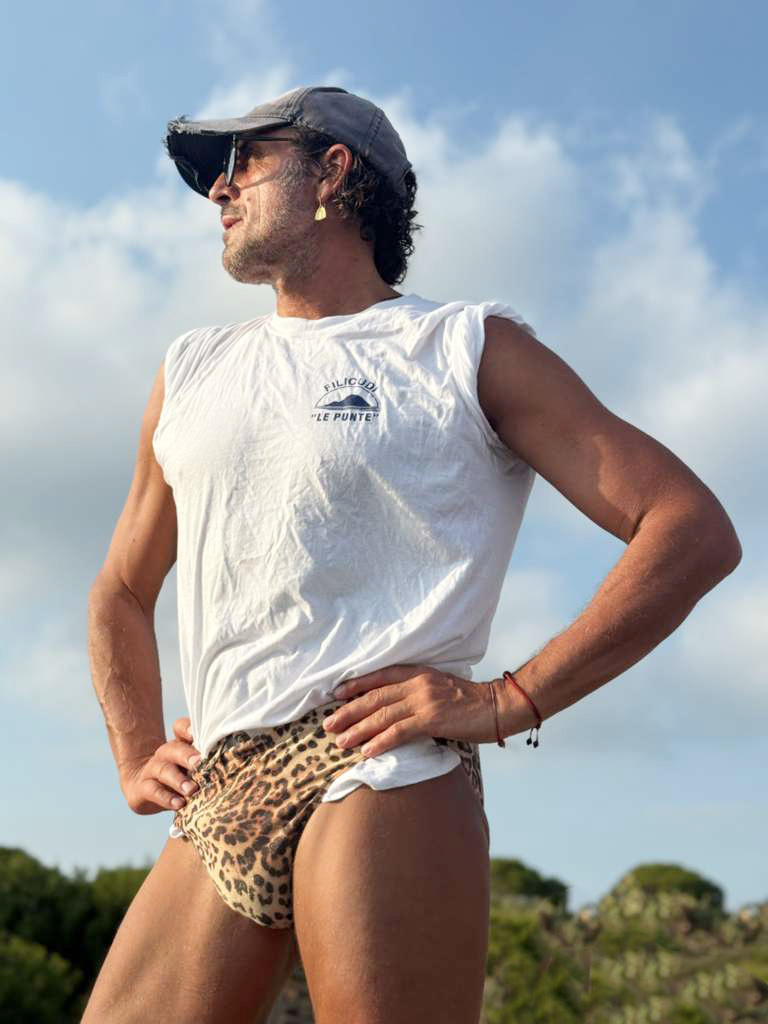 Men swim trunks in printed leopard (recycled fabric)