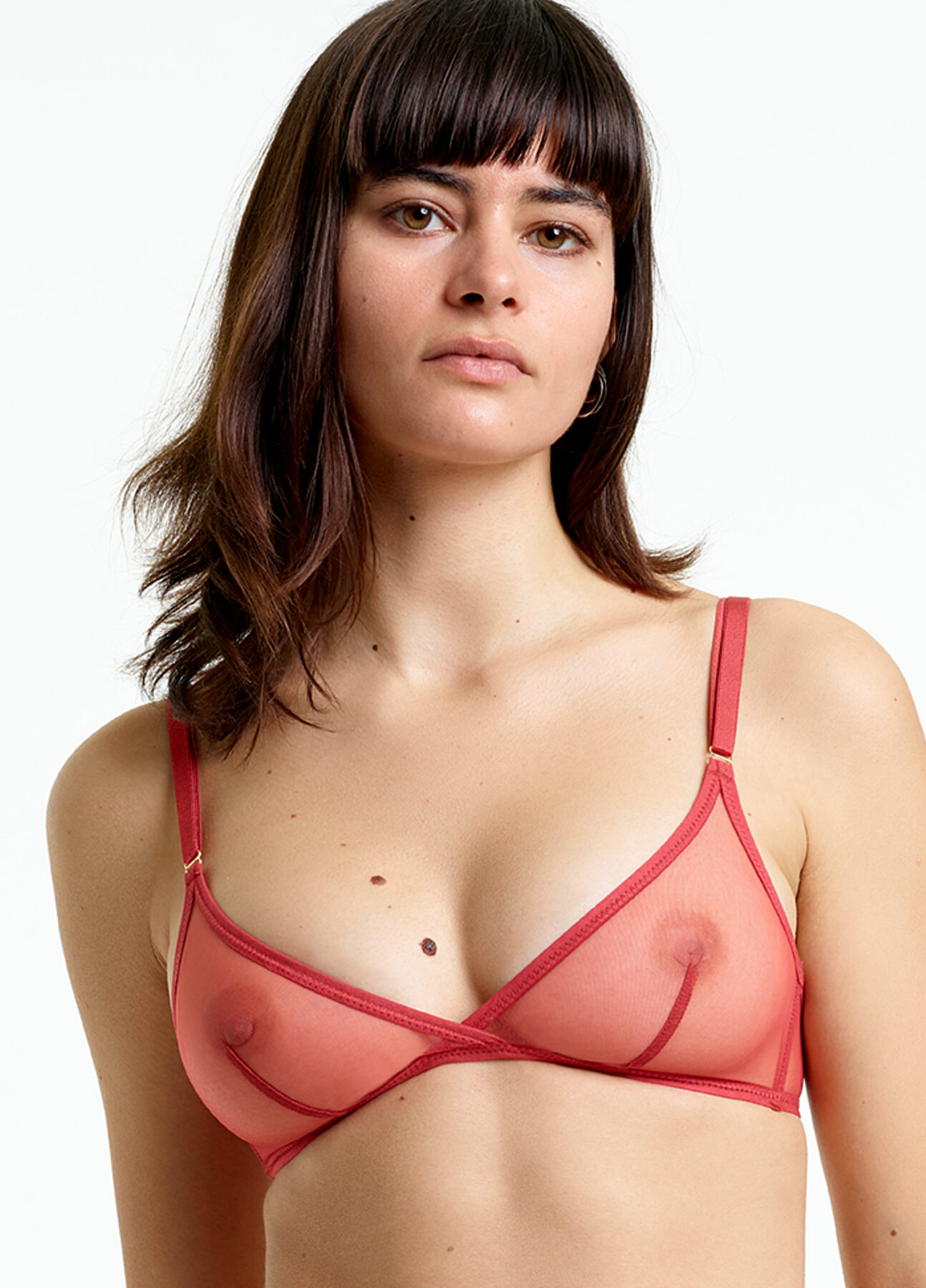 Yasmine Eslami – Soft bra in sheer autumn orange tulle, contrast trim