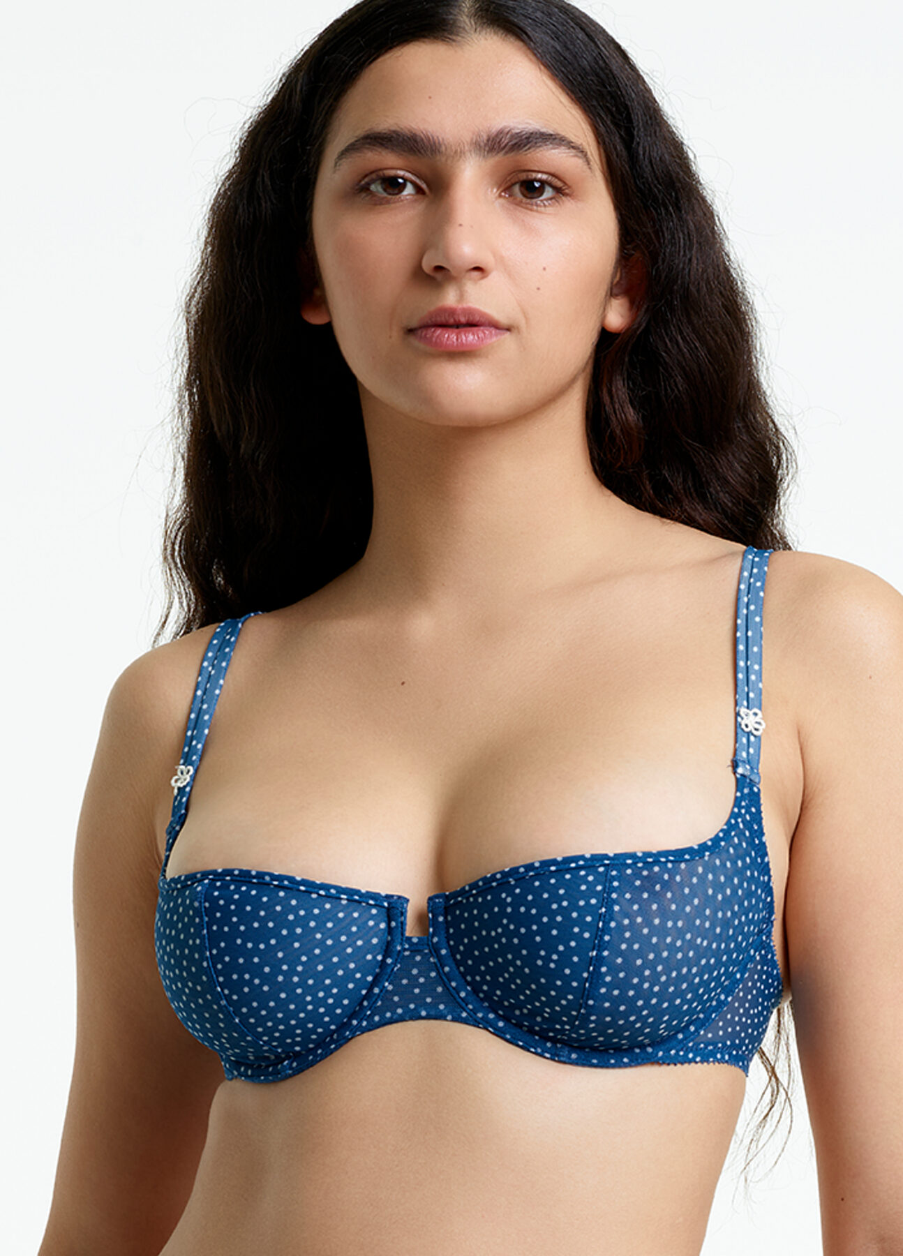 Yasmine Eslami – Soutien-gorge balconnet en tulle imprimé petit pois bleu